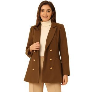 Double Breasted Short Pea Coat Tie Waist Winter Lapel Overcoat with Belt Caramel